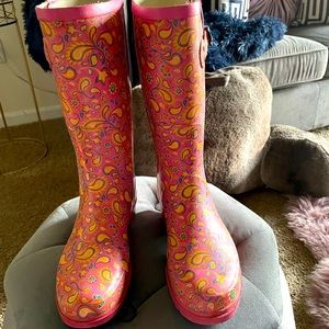 Lower East Side pink multi color rain boots